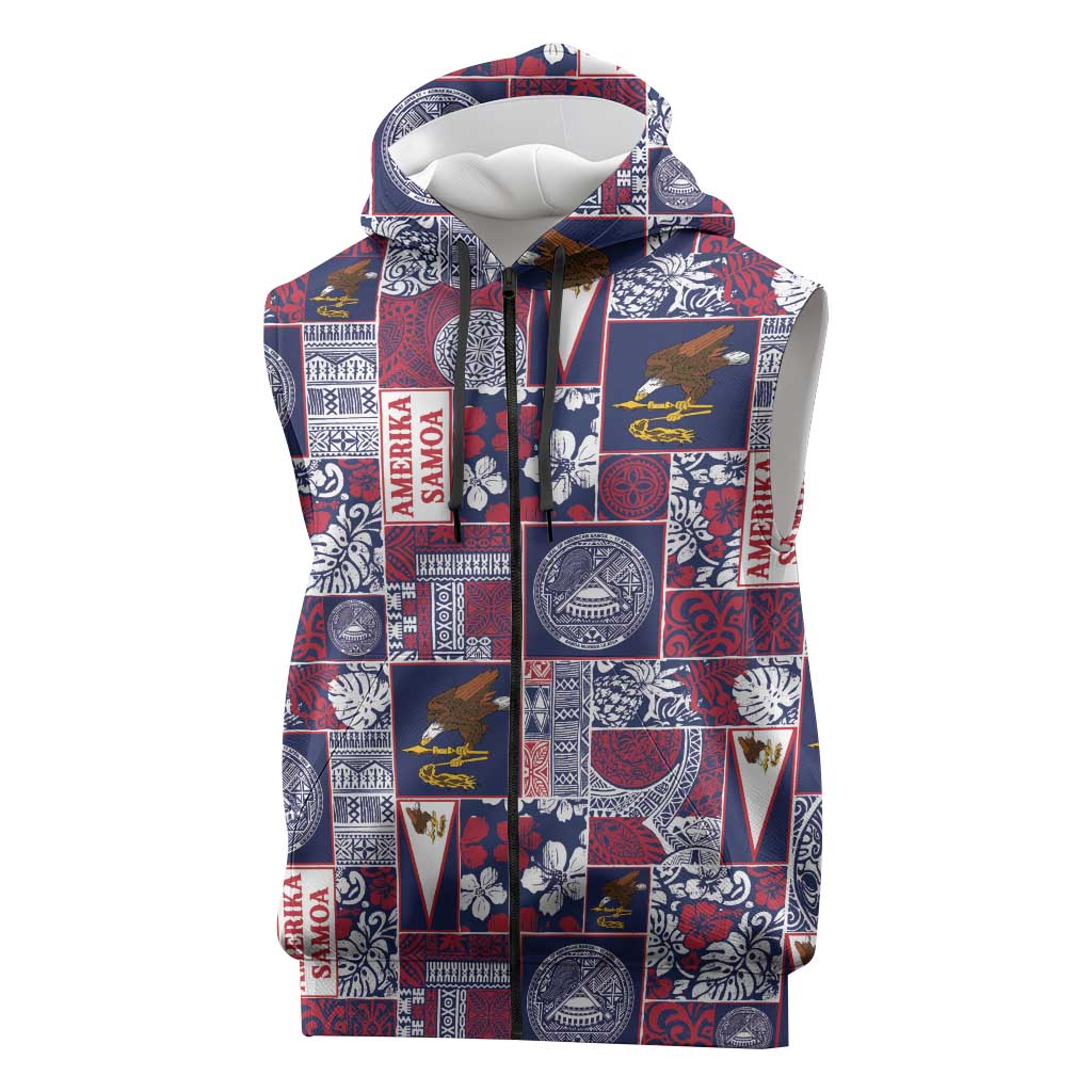 Manuia le Kerisimasi American Samoa Sleeveless Zip Hoodie Pacific Patchwork Xmas Vibes LT9 Blue - Polynesian Pride