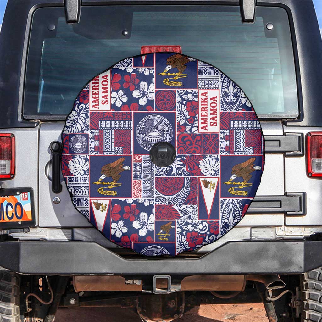 Manuia le Kerisimasi American Samoa Spare Tire Cover Pacific Patchwork Xmas Vibes LT9 Blue - Polynesian Pride