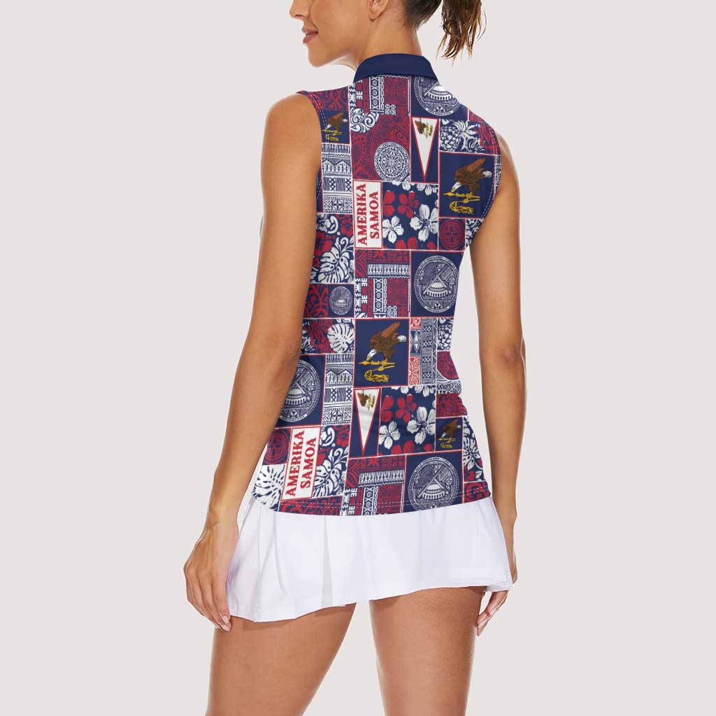 Manuia le Kerisimasi American Samoa Women Sleeveless Polo Shirt Pacific Patchwork Xmas Vibes - Polynesian Pride