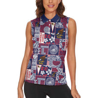 Manuia le Kerisimasi American Samoa Women Sleeveless Polo Shirt Pacific Patchwork Xmas Vibes - Polynesian Pride
