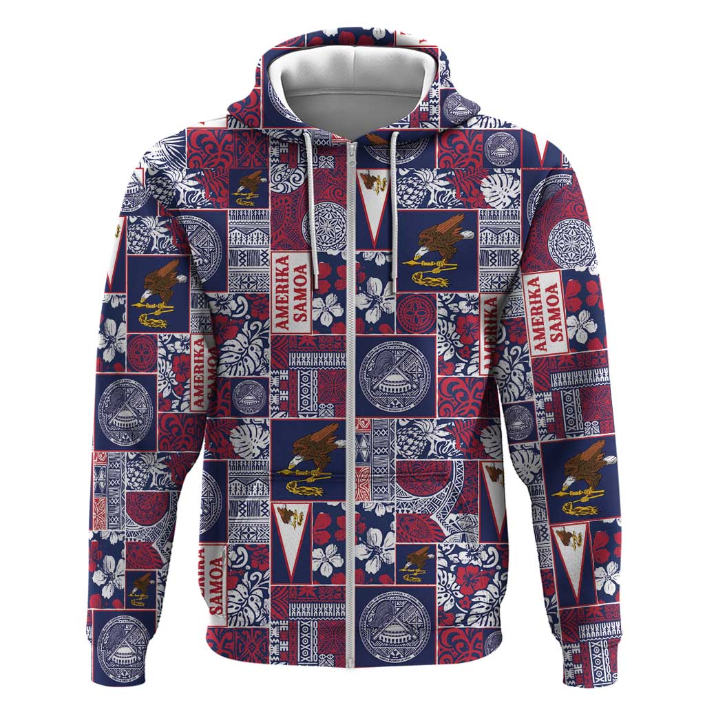 Manuia le Kerisimasi American Samoa Zip Hoodie Pacific Patchwork Xmas Vibes LT9 Zip Hoodie Blue - Polynesian Pride