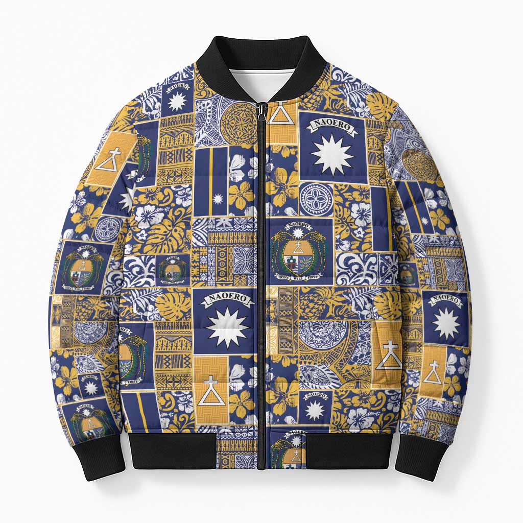 Ekamawir omo Nauru Bomber Puffer Jacket Pacific Patchwork Xmas Vibes - Polynesian Pride