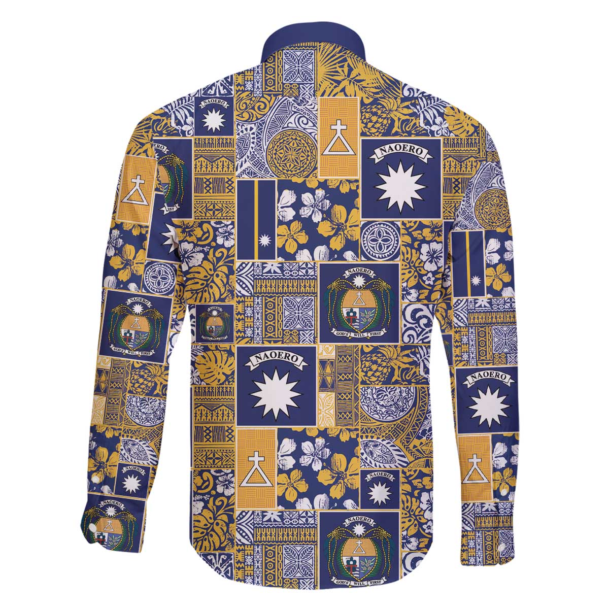 Ekamawir omo Nauru Family Matching Off The Shoulder Long Sleeve Dress and Hawaiian Shirt Pacific Patchwork Xmas Vibes - Polynesian Pride