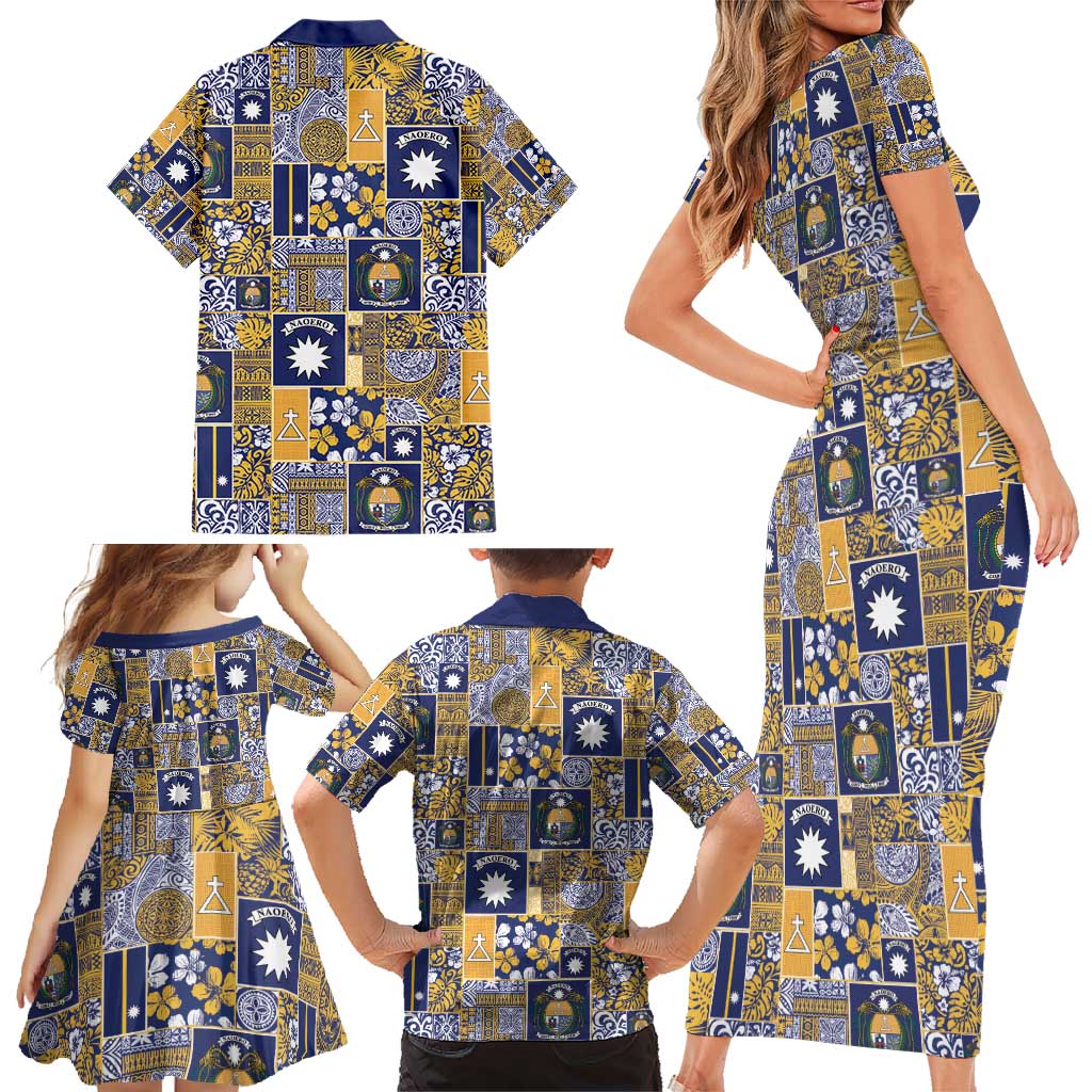 Ekamawir omo Nauru Family Matching Short Sleeve Bodycon Dress and Hawaiian Shirt Pacific Patchwork Xmas Vibes - Polynesian Pride