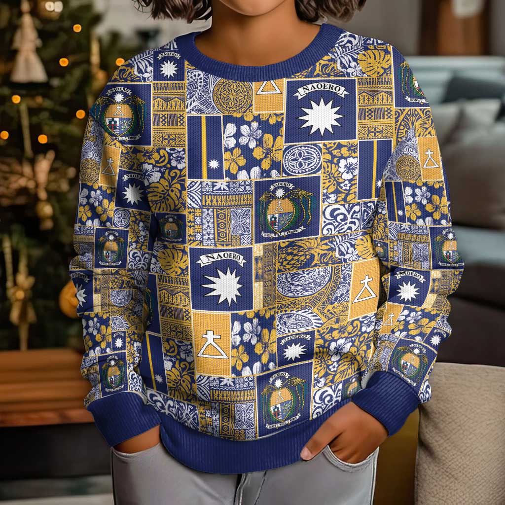 Ekamawir omo Nauru Kid Ugly Christmas Sweater Pacific Patchwork Xmas Vibes - Polynesian Pride