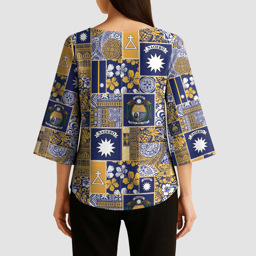 Ekamawir omo Nauru Kimono Sleeve Blouse Pacific Patchwork Xmas Vibes - Polynesian Pride