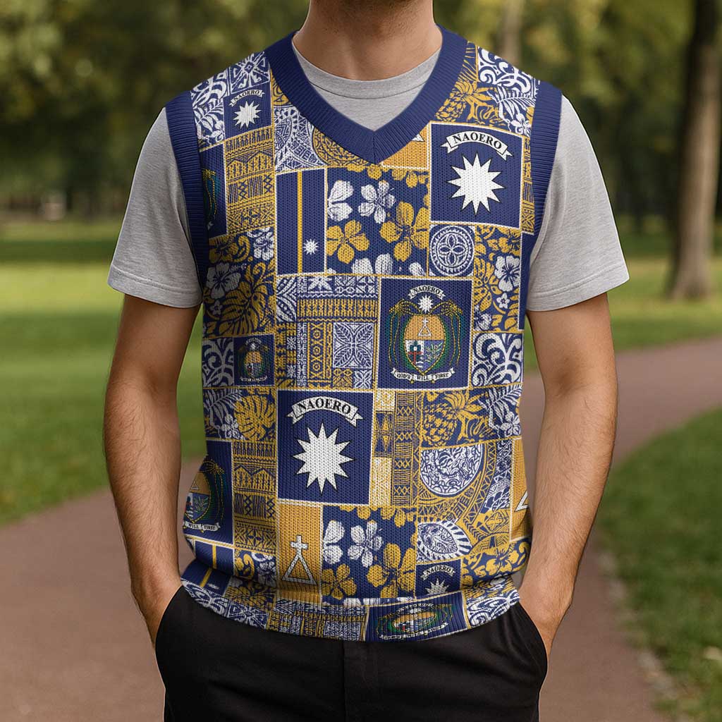 Ekamawir omo Nauru Christmas Knitted V-Neck Vest Pacific Patchwork Xmas Vibes - Polynesian Pride