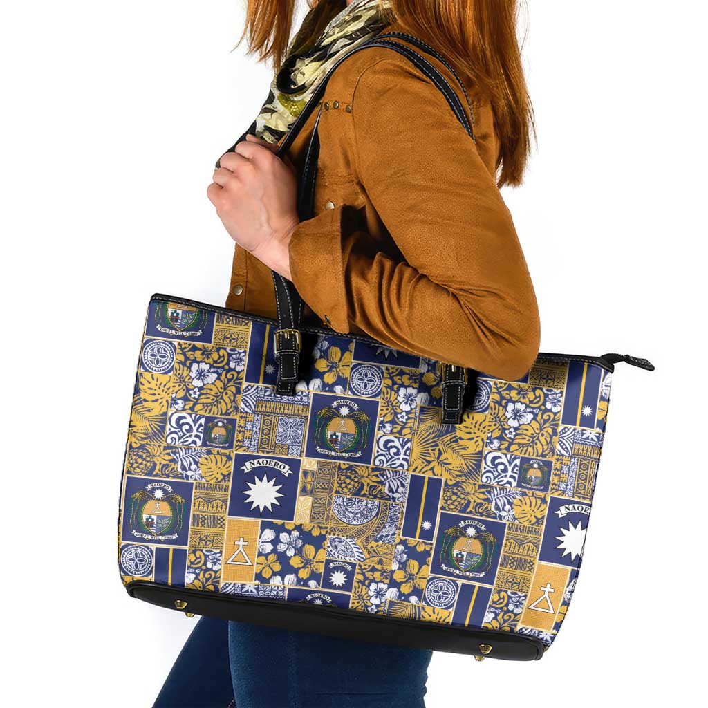 Ekamawir omo Nauru Leather Tote Bag Pacific Patchwork Xmas Vibes - Polynesian Pride