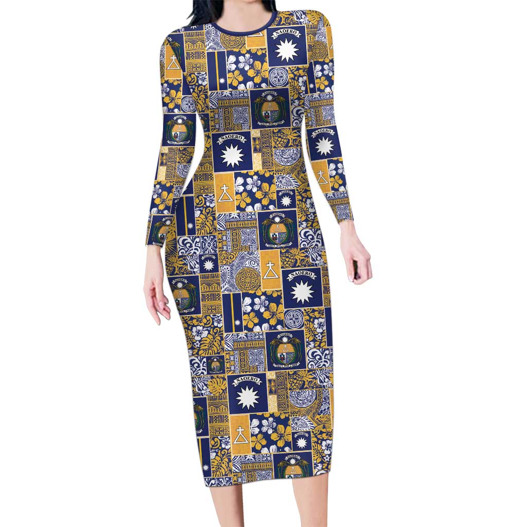 Ekamawir omo Nauru Long Sleeve Bodycon Dress Pacific Patchwork Xmas Vibes - Polynesian Pride