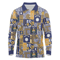 Ekamawir omo Nauru Long Sleeve Polo Shirt Pacific Patchwork Xmas Vibes - Polynesian Pride
