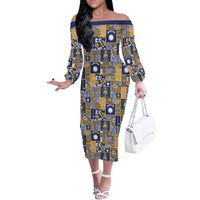 Ekamawir omo Nauru Off The Shoulder Long Sleeve Dress Pacific Patchwork Xmas Vibes - Polynesian Pride