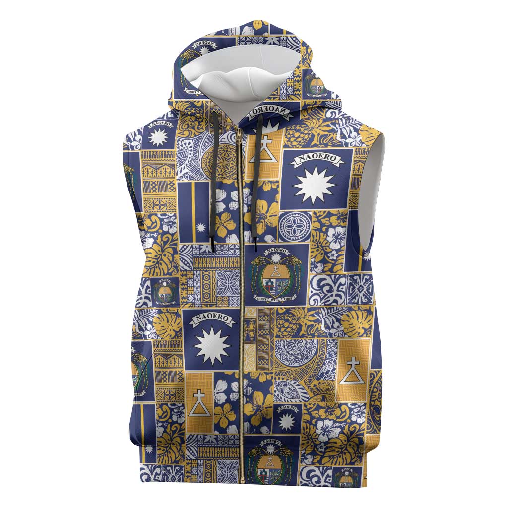 Ekamawir omo Nauru Sleeveless Zip Hoodie Pacific Patchwork Xmas Vibes - Polynesian Pride