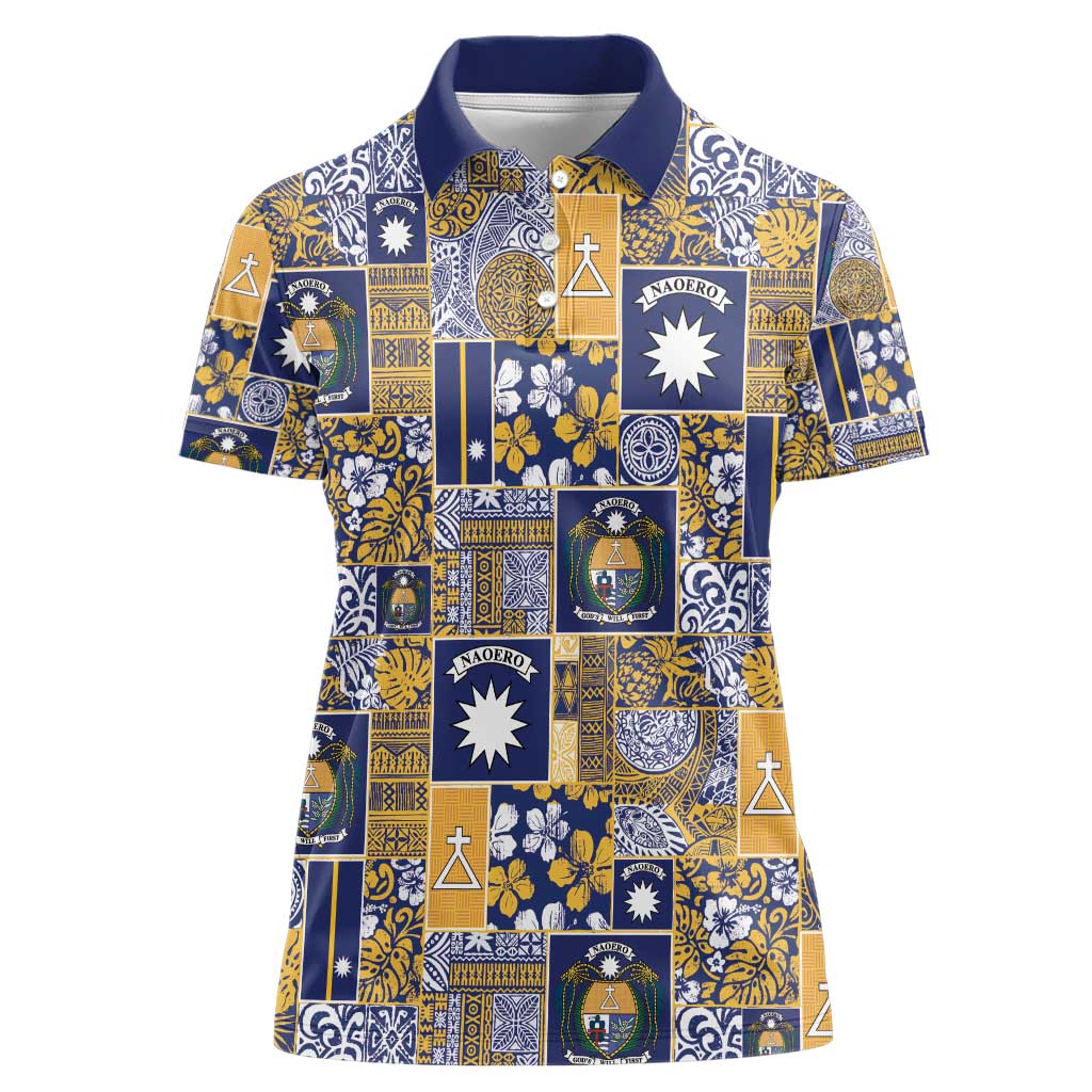 Ekamawir omo Nauru Women Polo Shirt Pacific Patchwork Xmas Vibes - Polynesian Pride