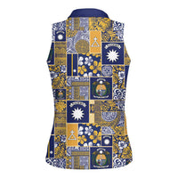 Ekamawir omo Nauru Women Sleeveless Polo Shirt Pacific Patchwork Xmas Vibes - Polynesian Pride