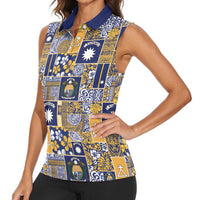 Ekamawir omo Nauru Women Sleeveless Polo Shirt Pacific Patchwork Xmas Vibes - Polynesian Pride