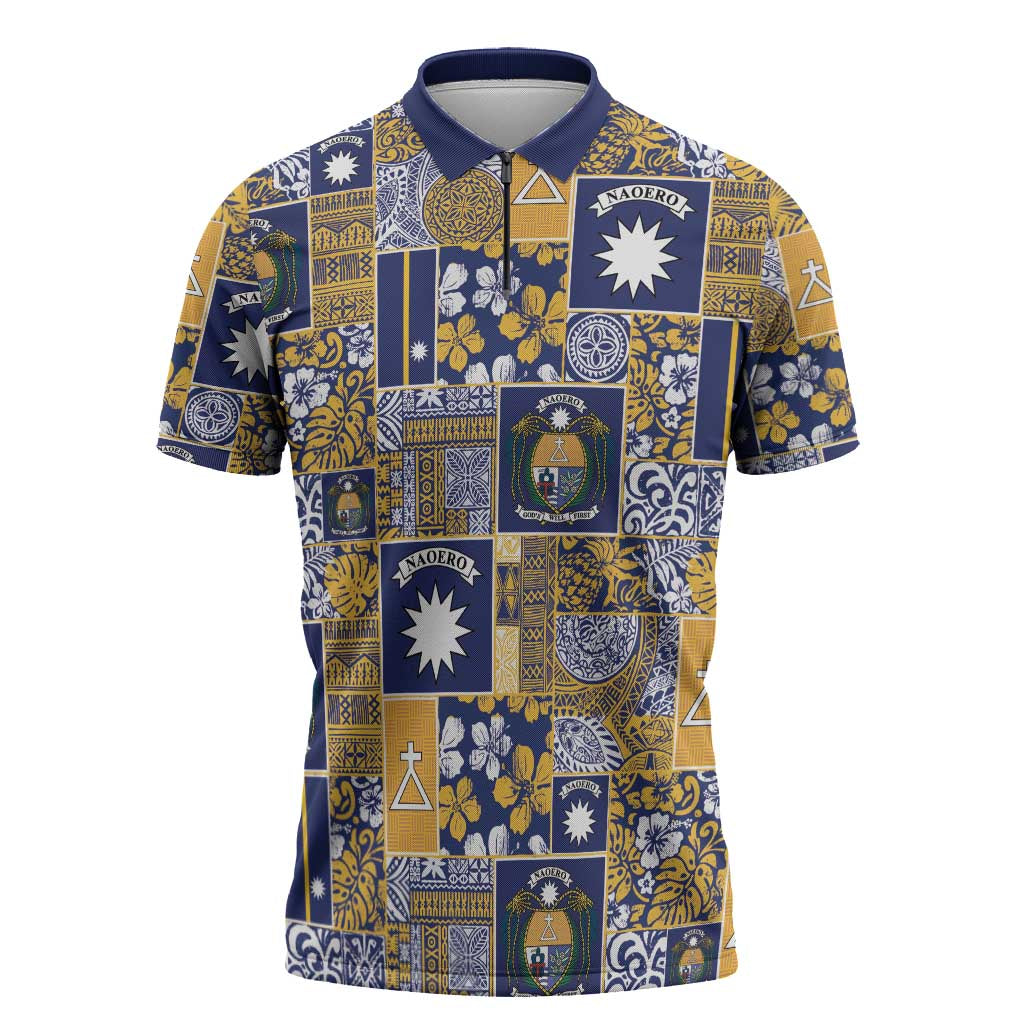 Ekamawir omo Nauru Zipper Polo Shirt Pacific Patchwork Xmas Vibes - Polynesian Pride