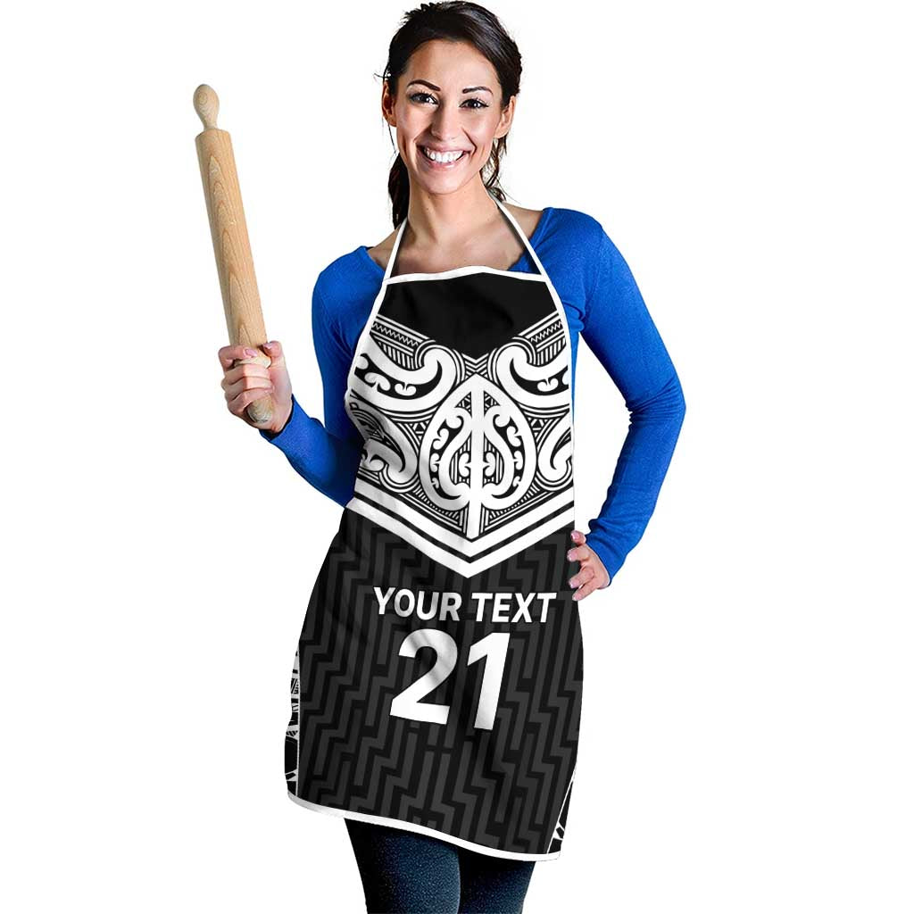 New Zealand Black Fern Custom Apron Maori Tukutuku Black-white Motif - Polynesian Pride