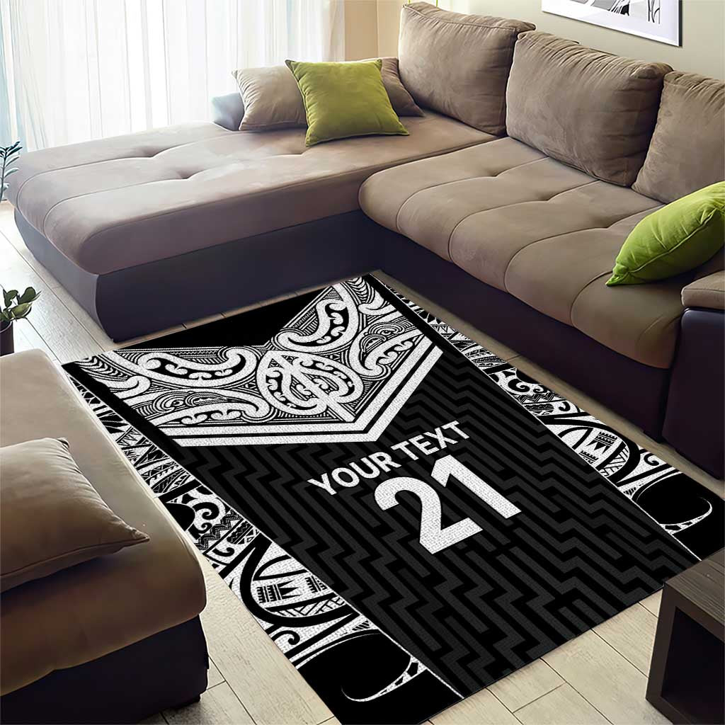 New Zealand Black Fern Custom Area Rug Maori Tukutuku Black-white Motif