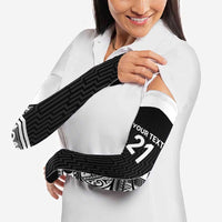 New Zealand Black Fern Custom Arm Sleeves Maori Tukutuku Black-white Motif - Polynesian Pride