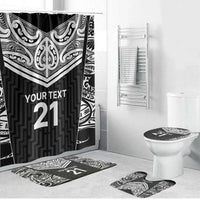 New Zealand Black Fern Custom Bathroom Set Maori Tukutuku Black-white Motif - Polynesian Pride