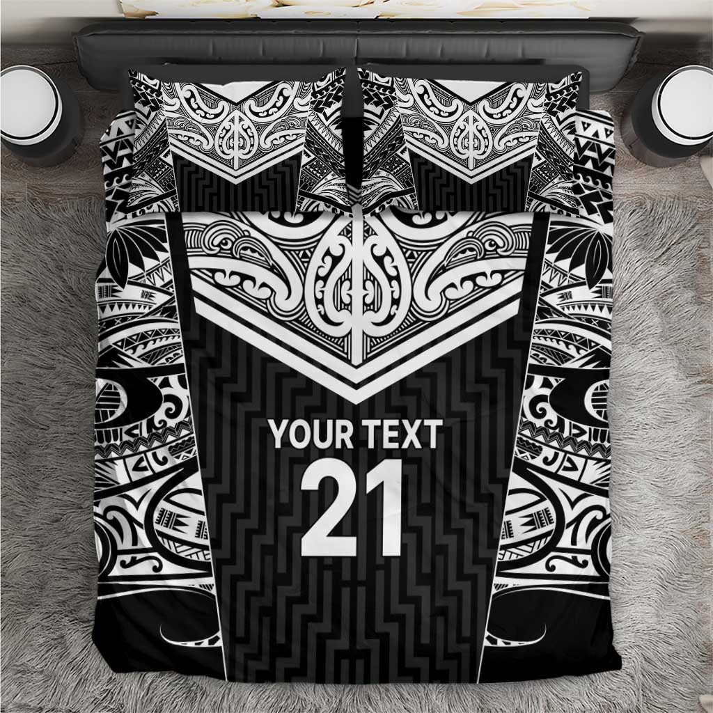 New Zealand Black Fern Custom Bedding Set Maori Tukutuku Black-white Motif