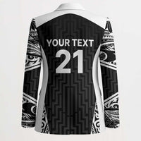New Zealand Black Fern Custom Blazer Maori Tukutuku Black-white Motif - Polynesian Pride