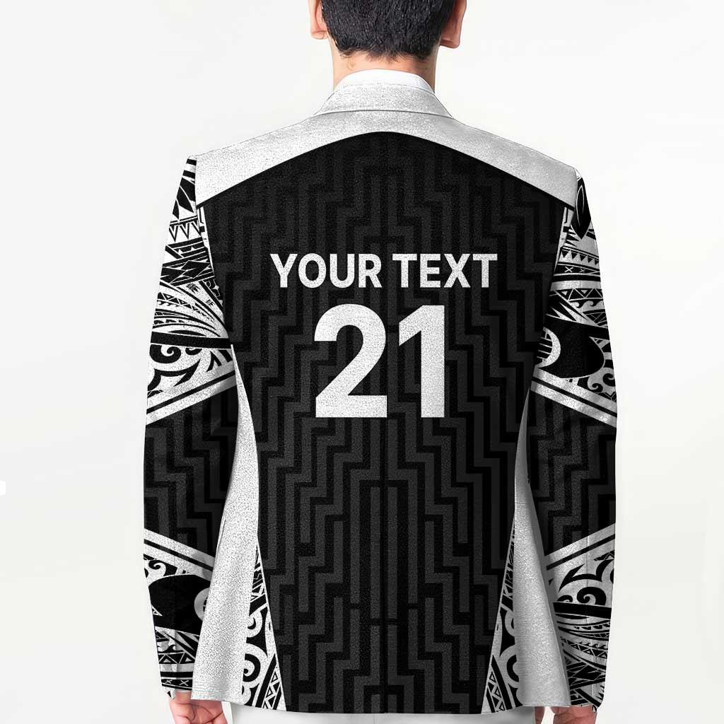 New Zealand Black Fern Custom Blazer Maori Tukutuku Black-white Motif - Polynesian Pride