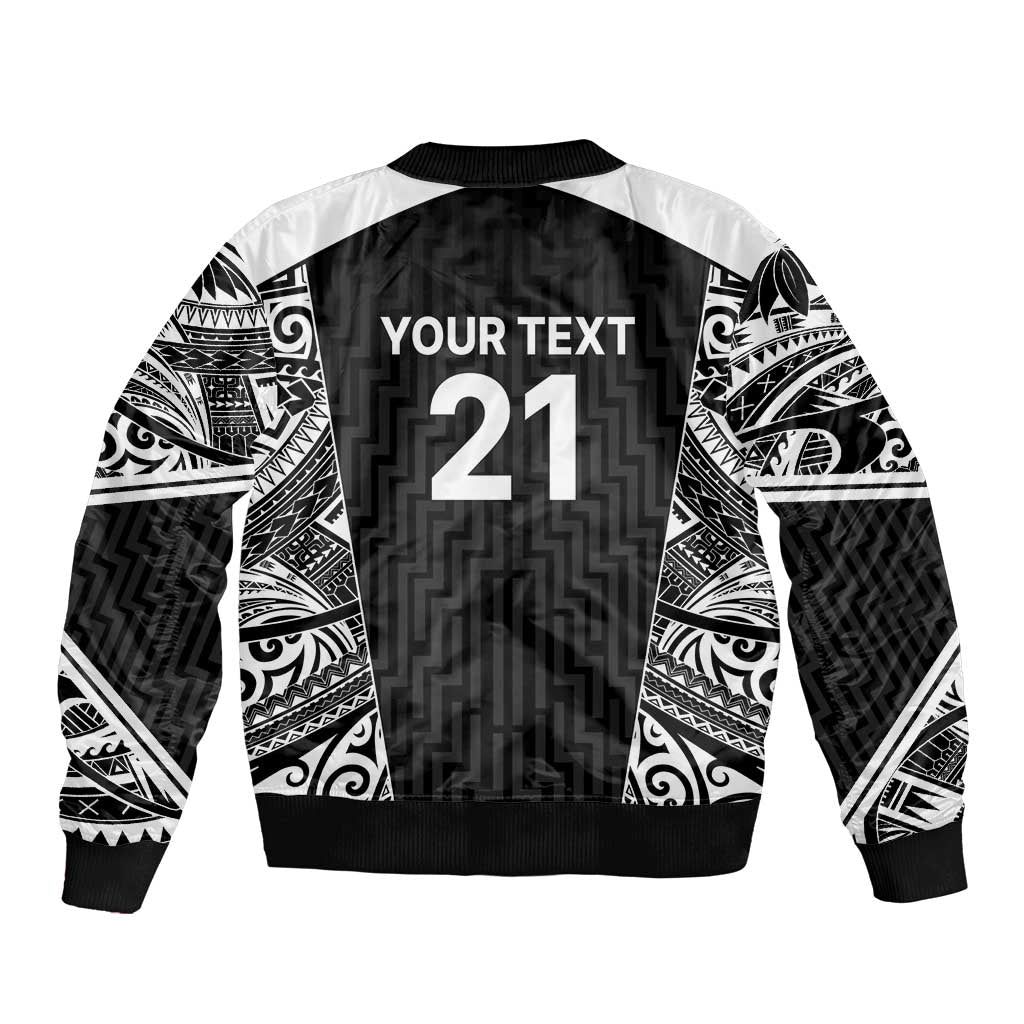 New Zealand Black Fern Custom Bomber Jacket Maori Tukutuku Black-white Motif LT9 - Polynesian Pride