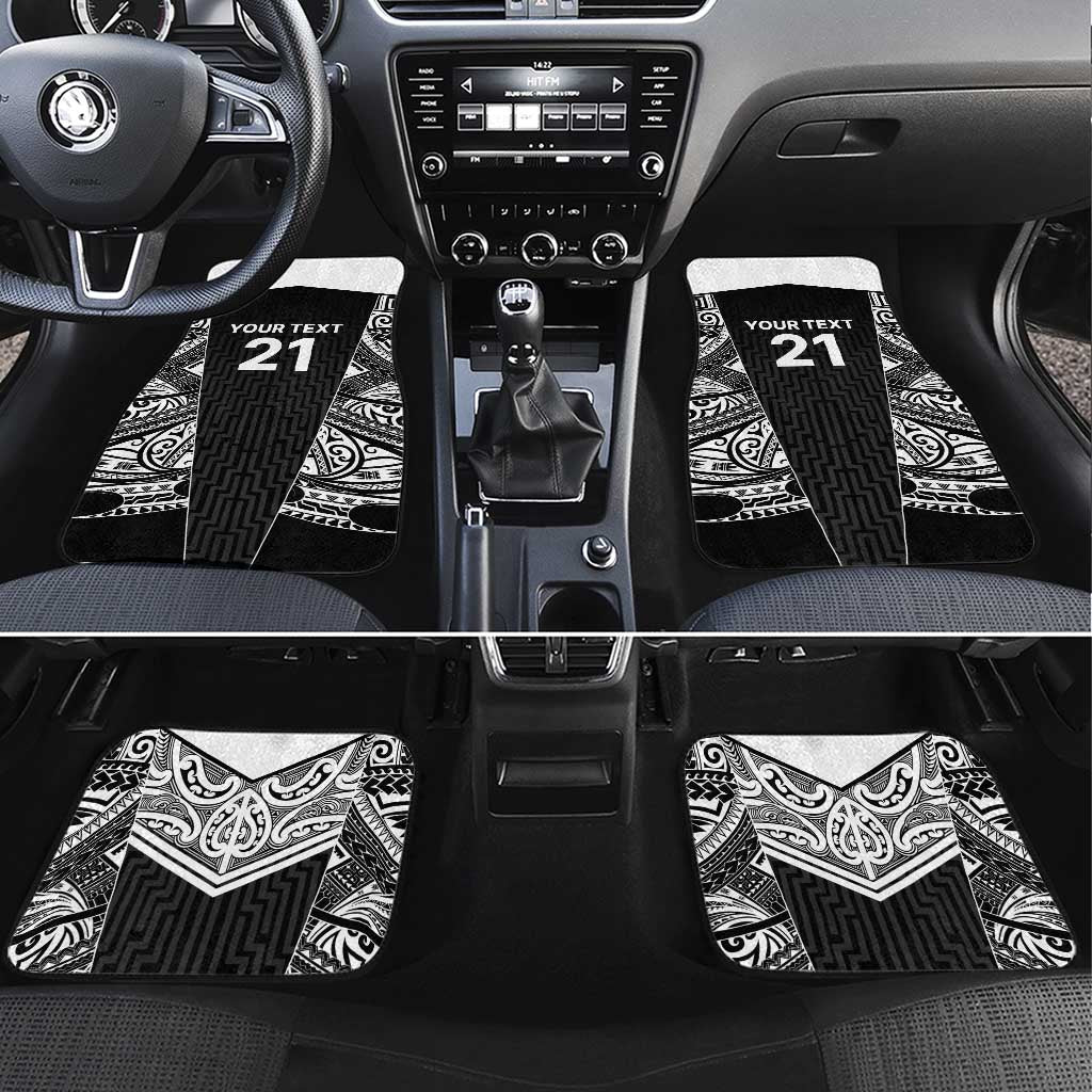 New Zealand Black Fern Custom Car Mats Maori Tukutuku Black-white Motif LT9 Set 4pcs White - Polynesian Pride