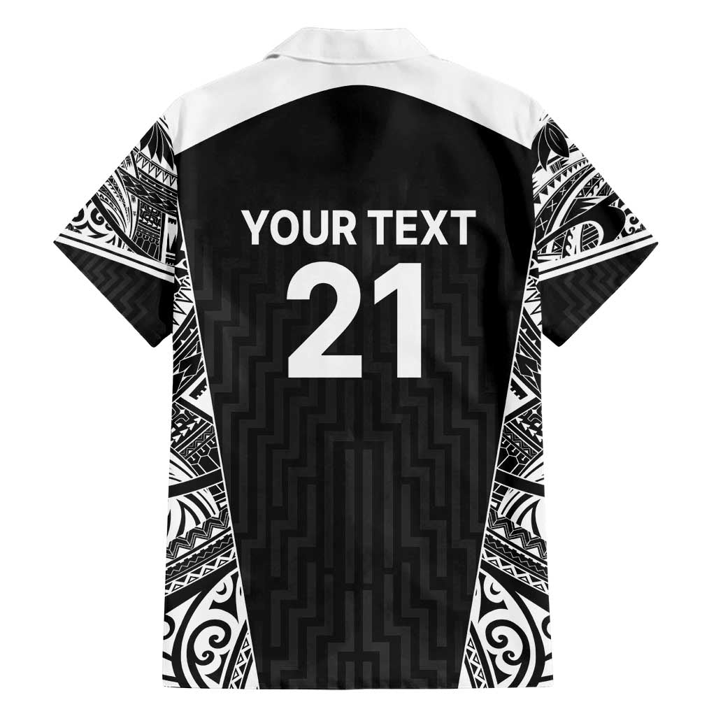 New Zealand Black Fern Custom Family Matching Off Shoulder Short Dress and Hawaiian Shirt Maori Tukutuku Black-white Motif
