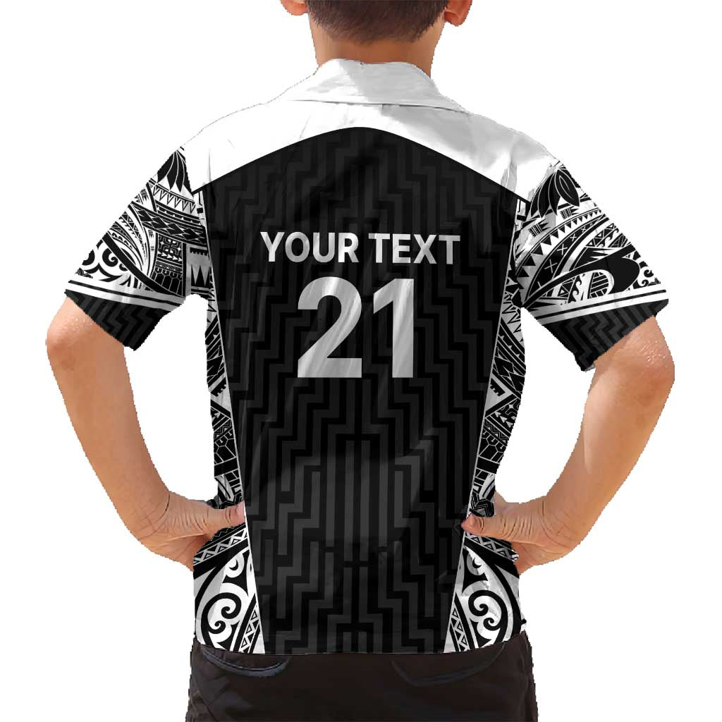 New Zealand Black Fern Custom Family Matching Puletasi and Hawaiian Shirt Maori Tukutuku Black-white Motif LT9 - Polynesian Pride