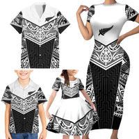 New Zealand Black Fern Custom Family Matching Short Sleeve Bodycon Dress and Hawaiian Shirt Maori Tukutuku Black-white Motif