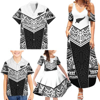 New Zealand Black Fern Custom Family Matching Summer Maxi Dress and Hawaiian Shirt Maori Tukutuku Black-white Motif
