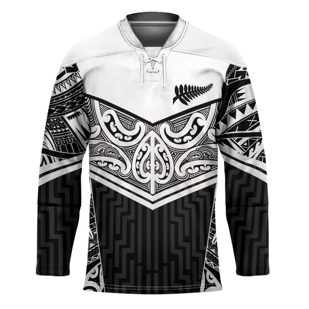 New Zealand Black Fern Custom Hockey Jersey Maori Tukutuku Black-white Motif - Polynesian Pride