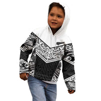 New Zealand Black Fern Custom Kid Hoodie Maori Tukutuku Black-white Motif