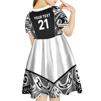 New Zealand Black Fern Custom Kid Short Sleeve Dress Maori Tukutuku Black-white Motif