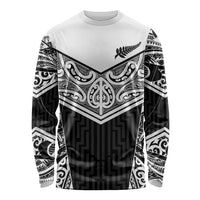 New Zealand Black Fern Custom Long Sleeve Shirt Maori Tukutuku Black-white Motif