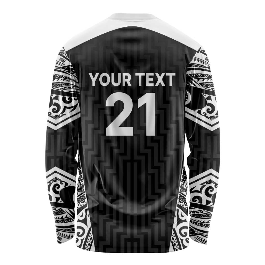New Zealand Black Fern Custom Long Sleeve Shirt Maori Tukutuku Black-white Motif