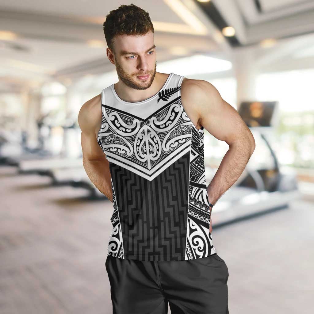 New Zealand Black Fern Custom Men Tank Top Maori Tukutuku Black-white Motif