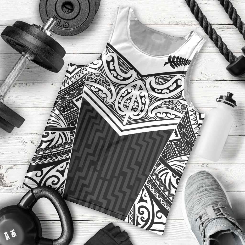 New Zealand Black Fern Custom Men Tank Top Maori Tukutuku Black-white Motif