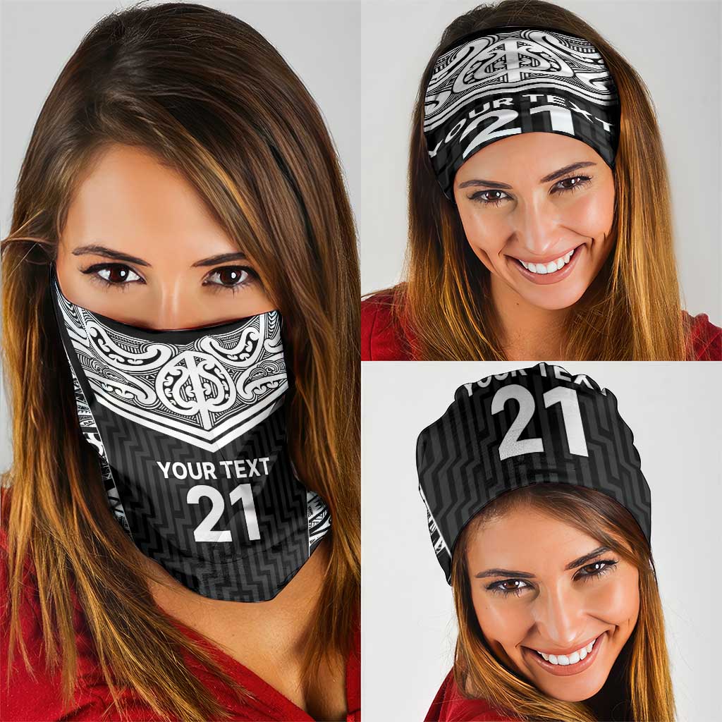New Zealand Black Fern Custom Neck Gaiter Maori Tukutuku Black-white Motif - Polynesian Pride