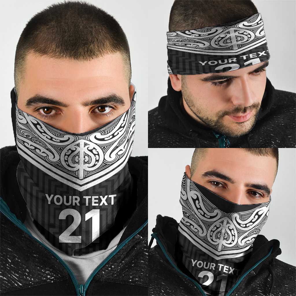 New Zealand Black Fern Custom Neck Gaiter Maori Tukutuku Black-white Motif - Polynesian Pride