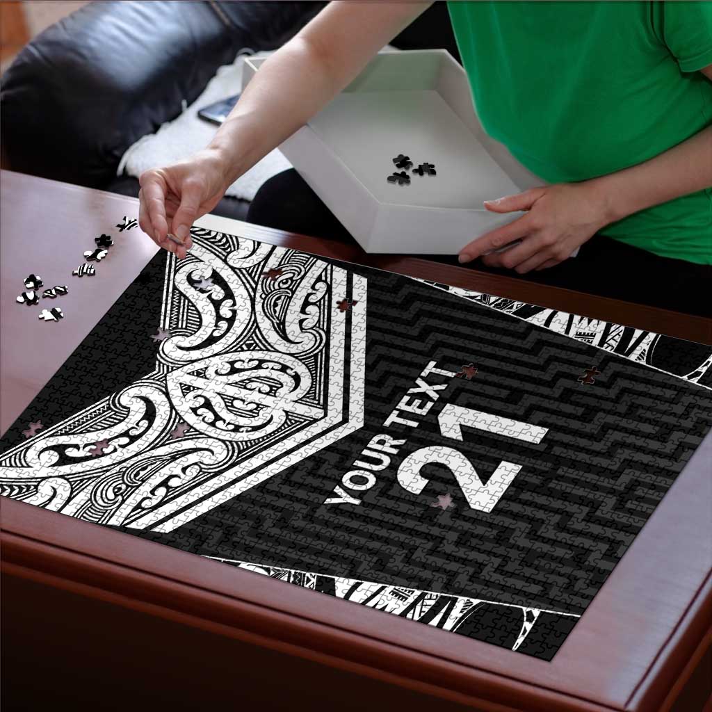 New Zealand Black Fern Custom Puzzle Maori Tukutuku Black-white Motif - Polynesian Pride