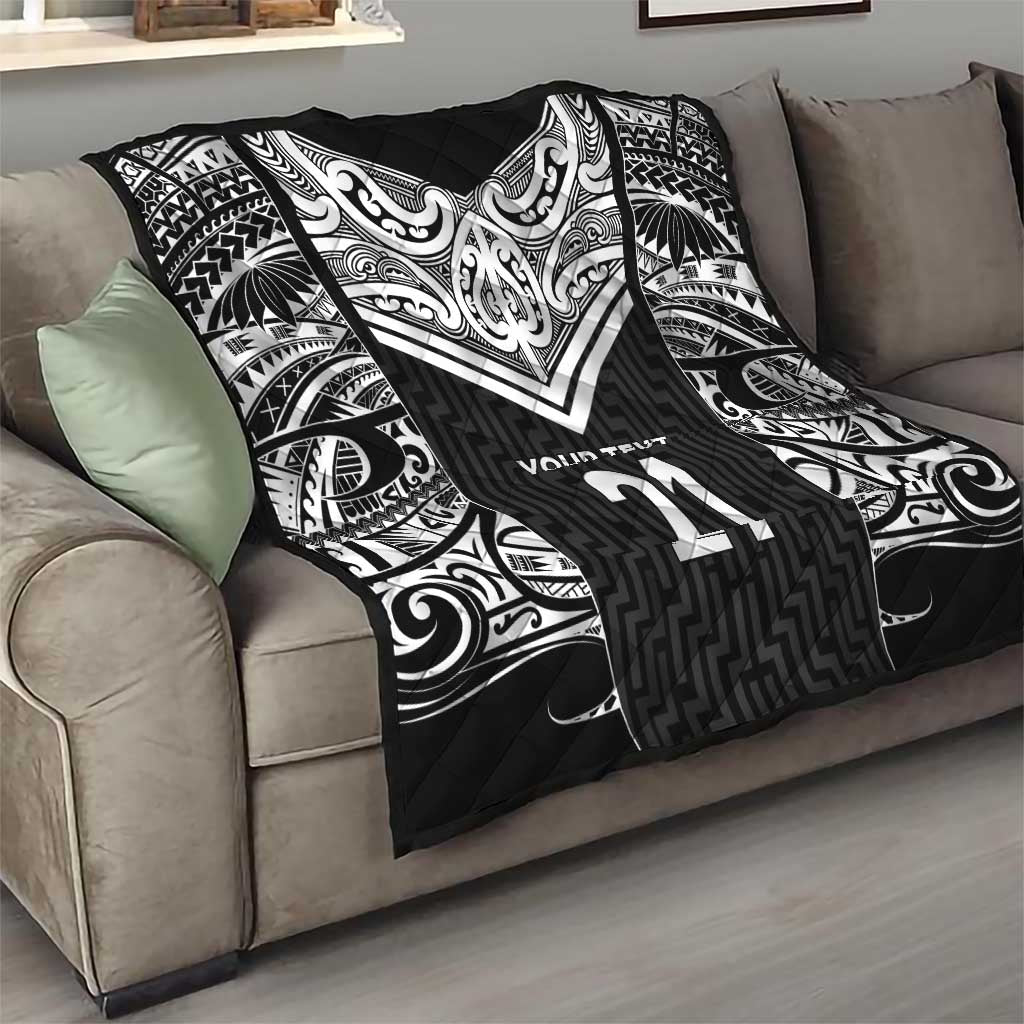 New Zealand Black Fern Custom Quilt Maori Tukutuku Black-white Motif