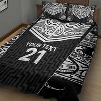 New Zealand Black Fern Custom Quilt Bed Set Maori Tukutuku Black-white Motif