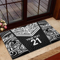 New Zealand Black Fern Custom Rubber Doormat Maori Tukutuku Black-white Motif