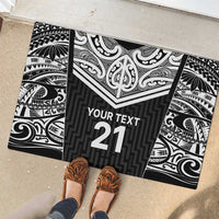 New Zealand Black Fern Custom Rubber Doormat Maori Tukutuku Black-white Motif