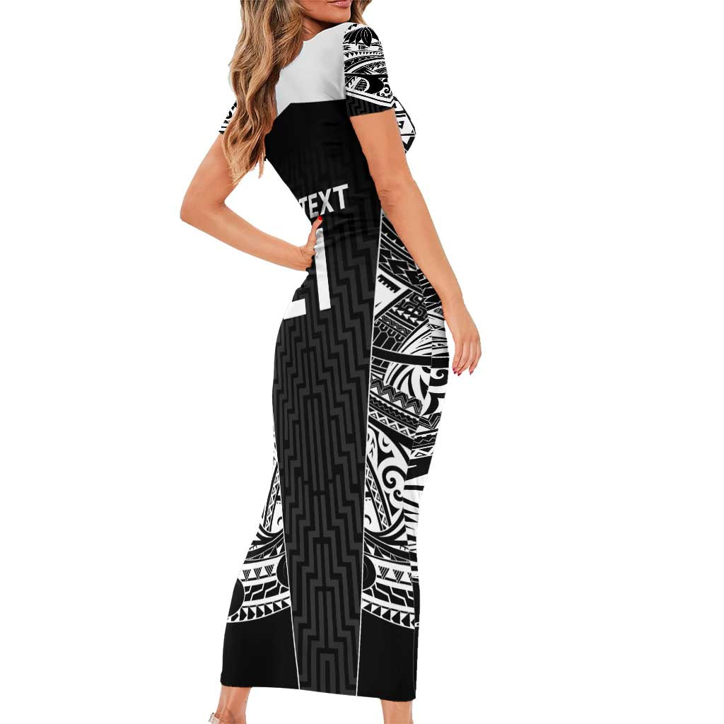 New Zealand Black Fern Custom Short Sleeve Bodycon Dress Maori Tukutuku Black-white Motif