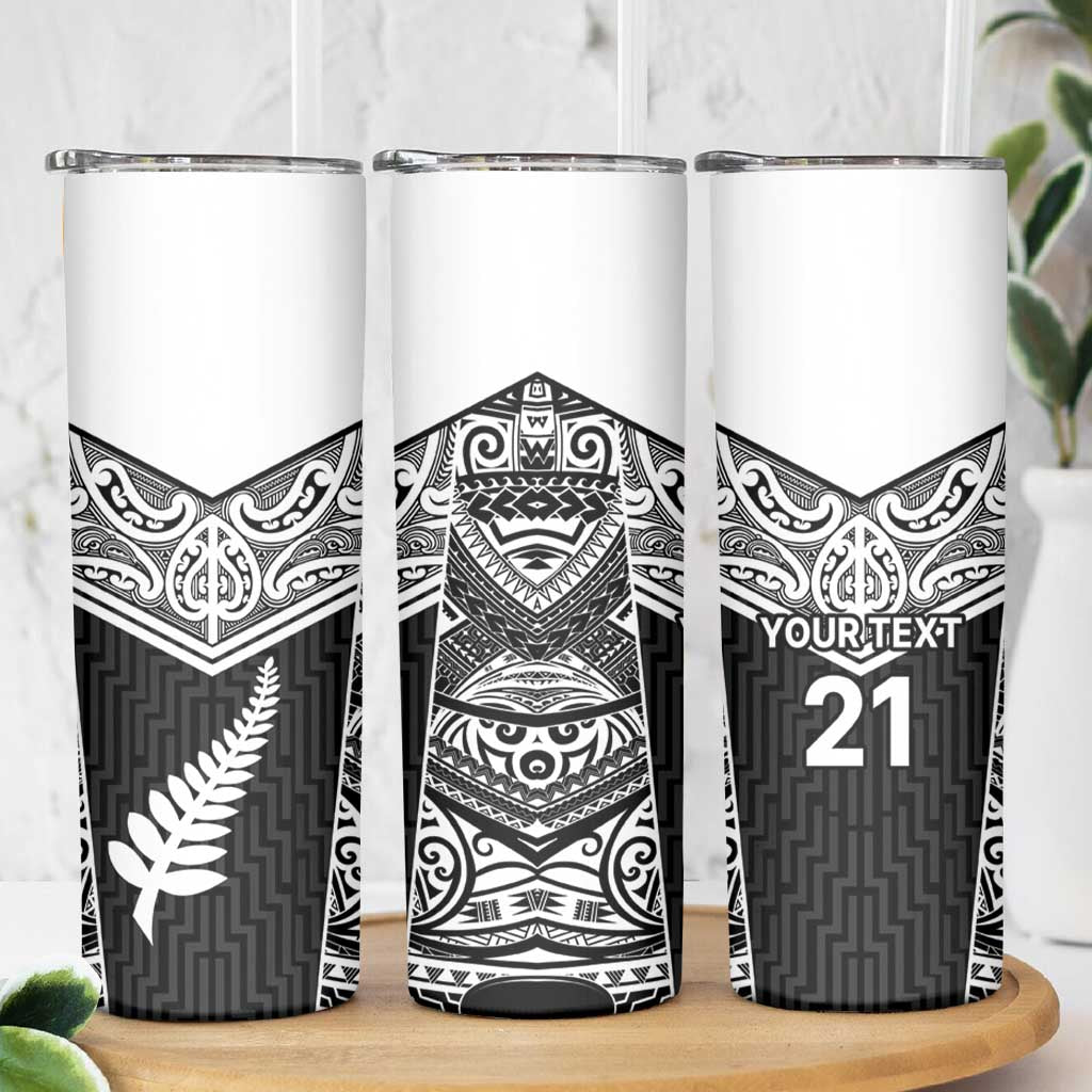 New Zealand Black Fern Custom Skinny Tumbler Maori Tukutuku Black-white Motif