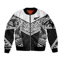 New Zealand Black Fern Custom Sleeve Zip Bomber Jacket Maori Tukutuku Black-white Motif